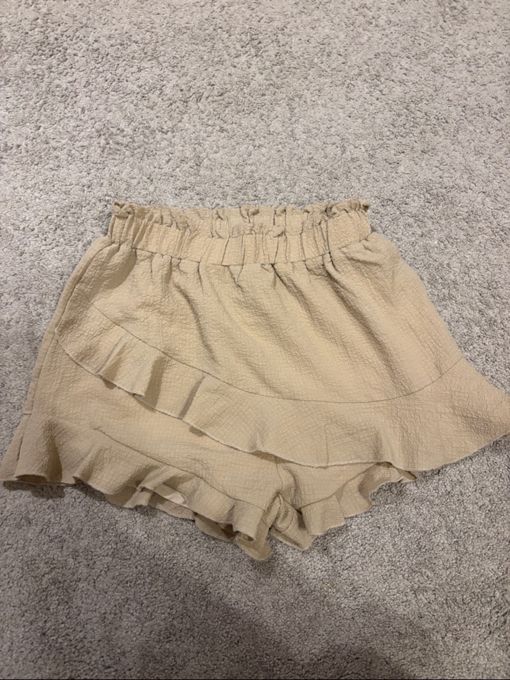 SHEIN Beige Ruffle Tiered Shorts